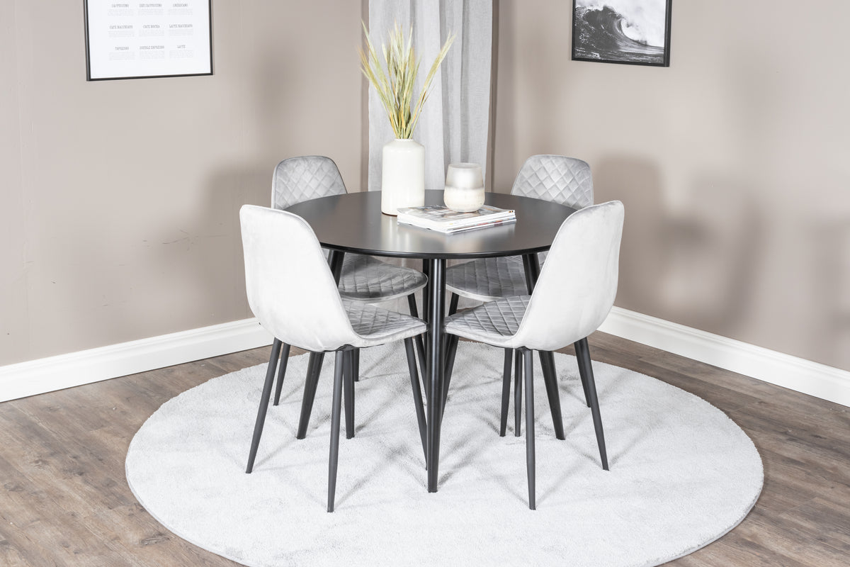 Venture Design Polar & Plaza Matstolar 2-pack Grå + Runda Matbord ⌀100 Svart