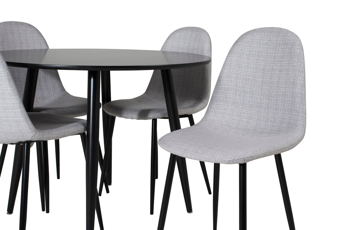Venture Design Polar & Plaza Matstolar 2-pack Grå + Runda Matbord ⌀100 Svart