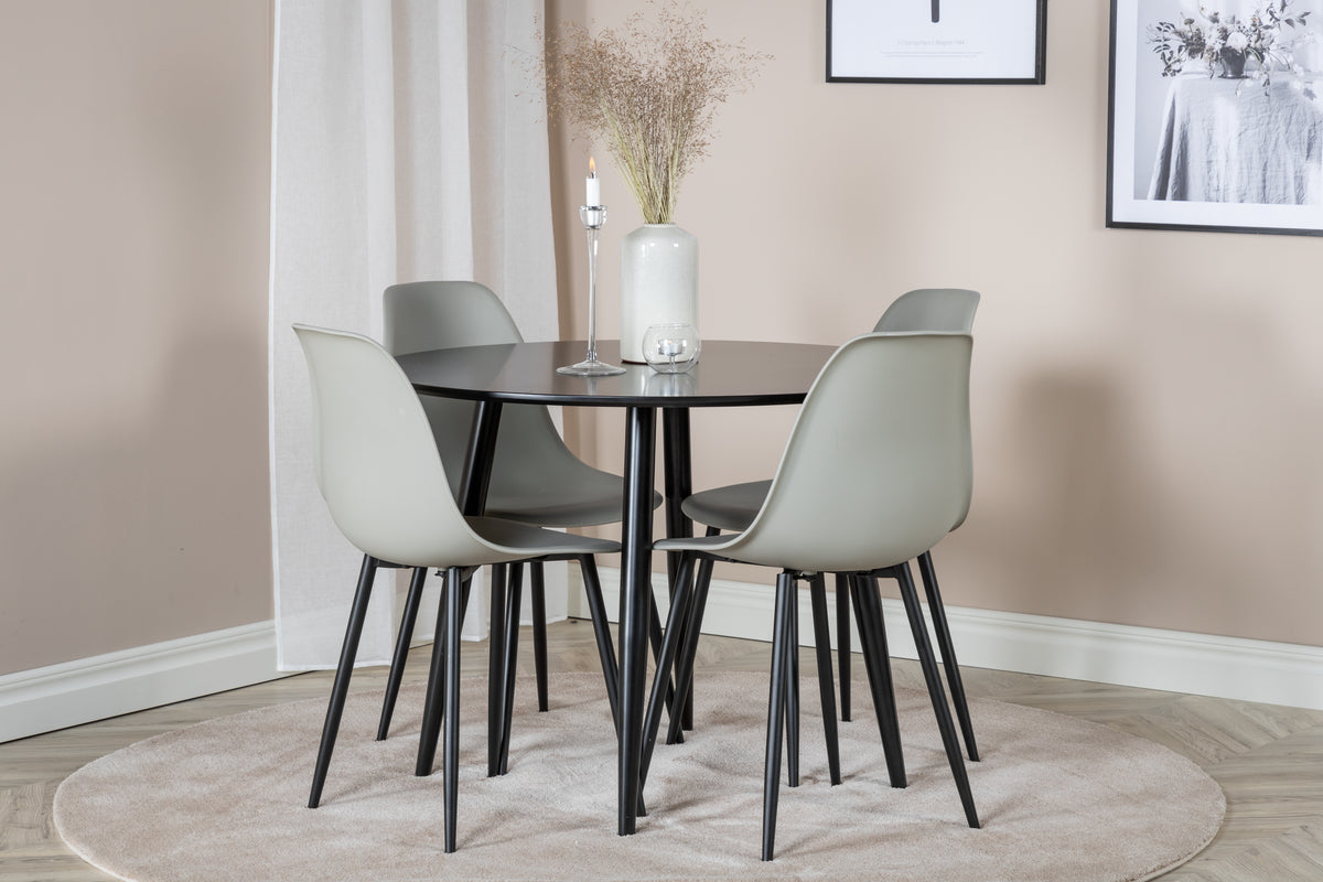 Venture Design Polar & Plaza Matstolar 2-pack Grå + Runda Matbord ⌀100 Svart