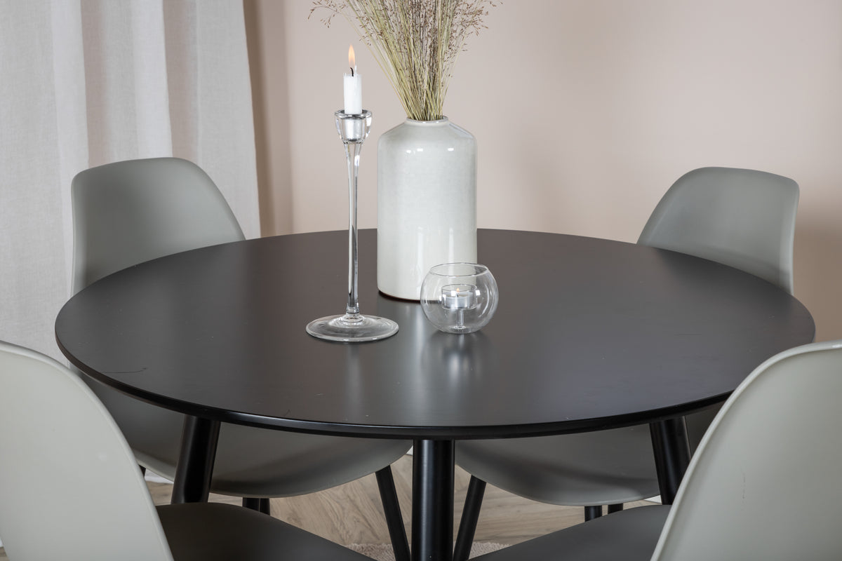 Venture Design Polar & Plaza Matstolar 2-pack Grå + Runda Matbord ⌀100 Svart
