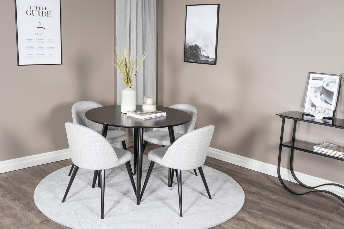 Venture Design Velvet & Plaza Matstolar 2-pack Grå + Runda Matbord ⌀100 Svart