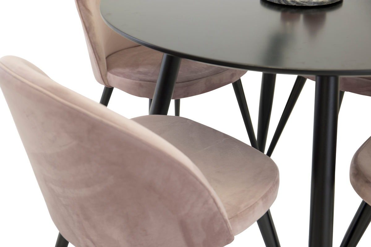 Venture Design Velvet & Plaza Matstolar 2-pack Gammelrosa + Runda Matbord ⌀100 Svart