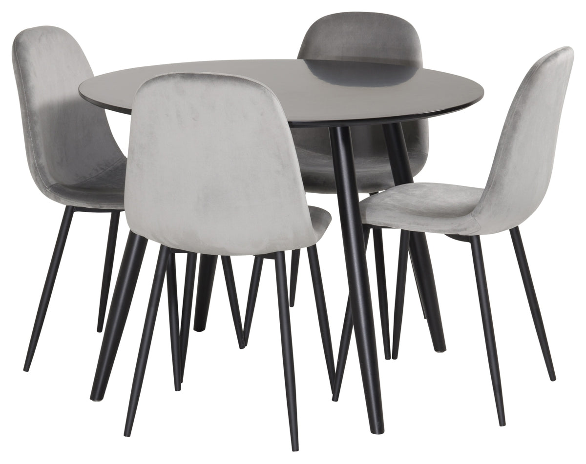 Venture Design Polar & Plaza Matstolar 2-pack Grå + Runda Matbord ⌀100 Svart