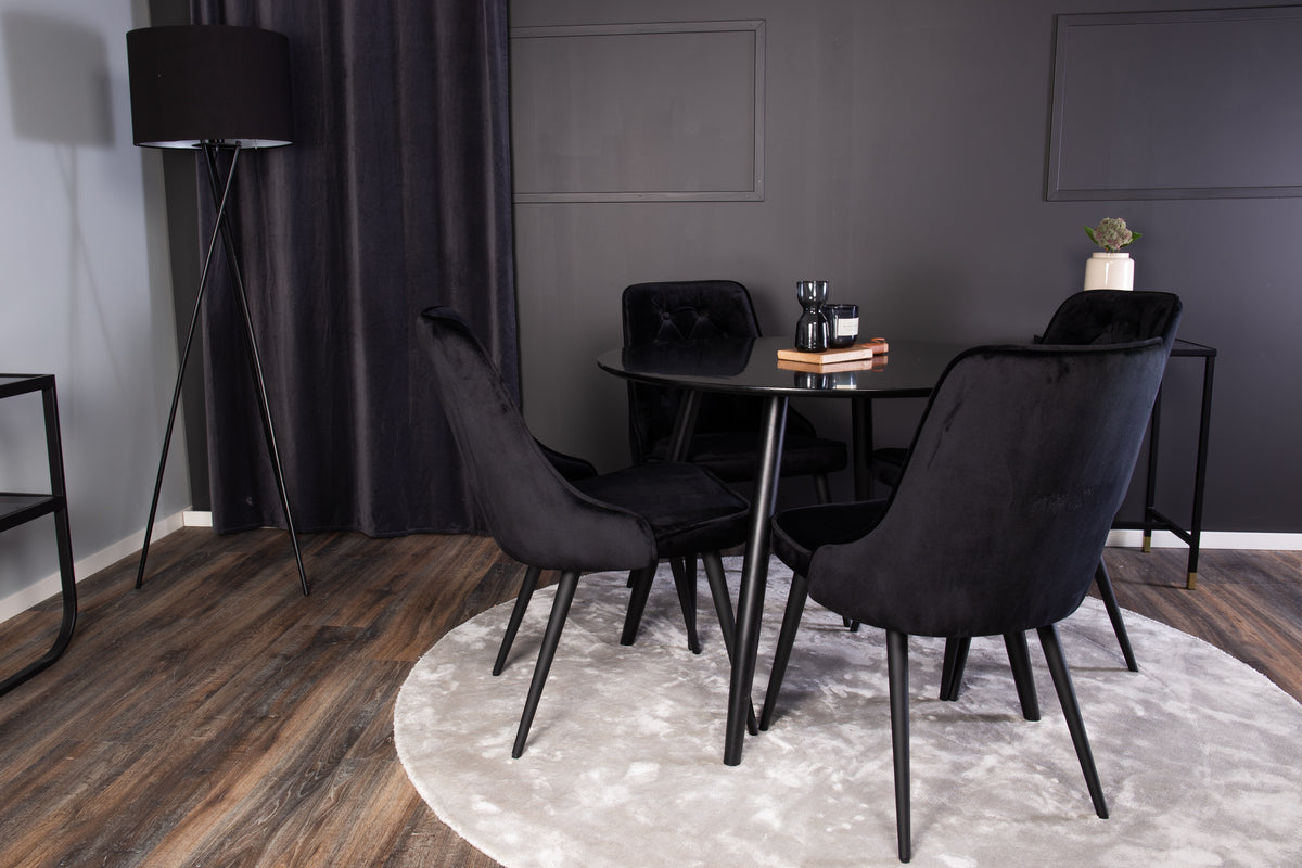 Venture Design Velvet Deluxe & Plaza Matstolar 2-pack Svart + Runda Matbord ⌀100 Svart