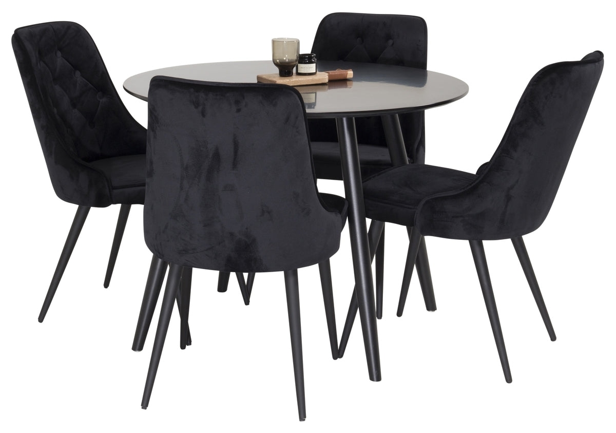 Venture Design Velvet Deluxe & Plaza Matstolar 2-pack Svart + Runda Matbord ⌀100 Svart