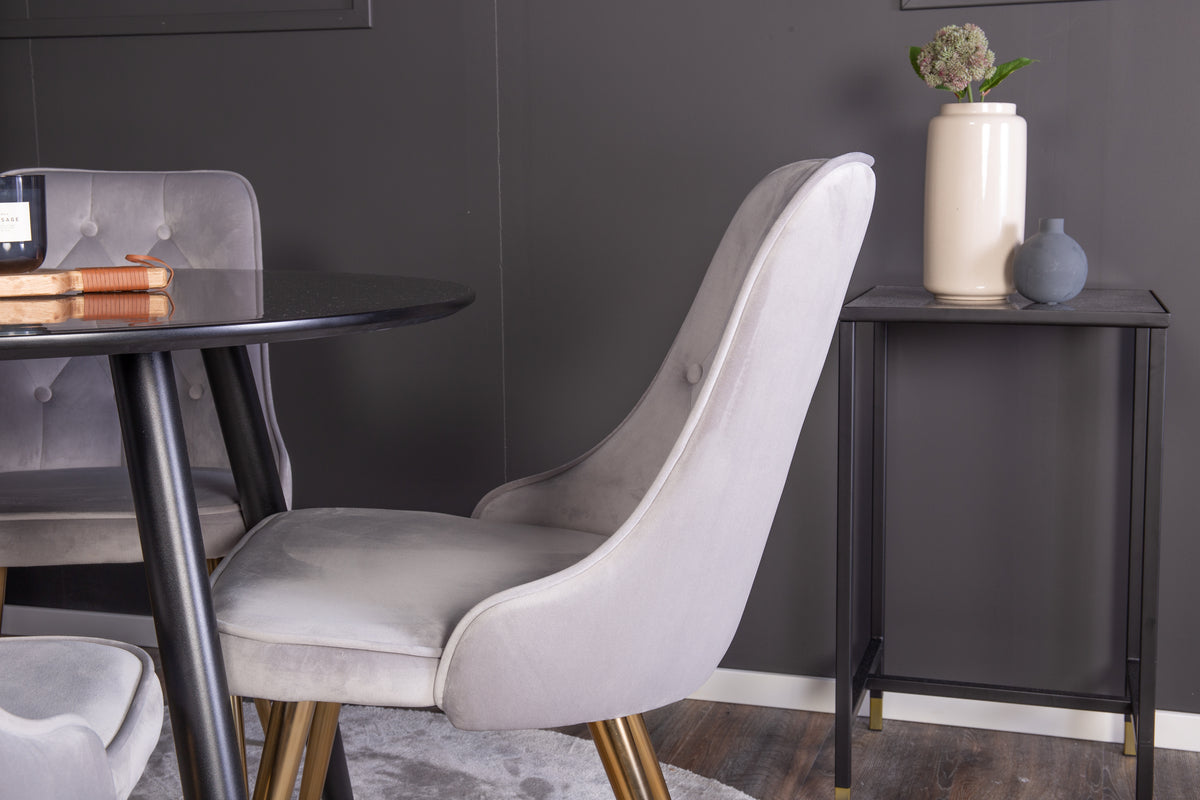 Venture Design Velvet Deluxe & Plaza Matstolar 2-pack Grå + Runda Matbord ⌀100 Svart