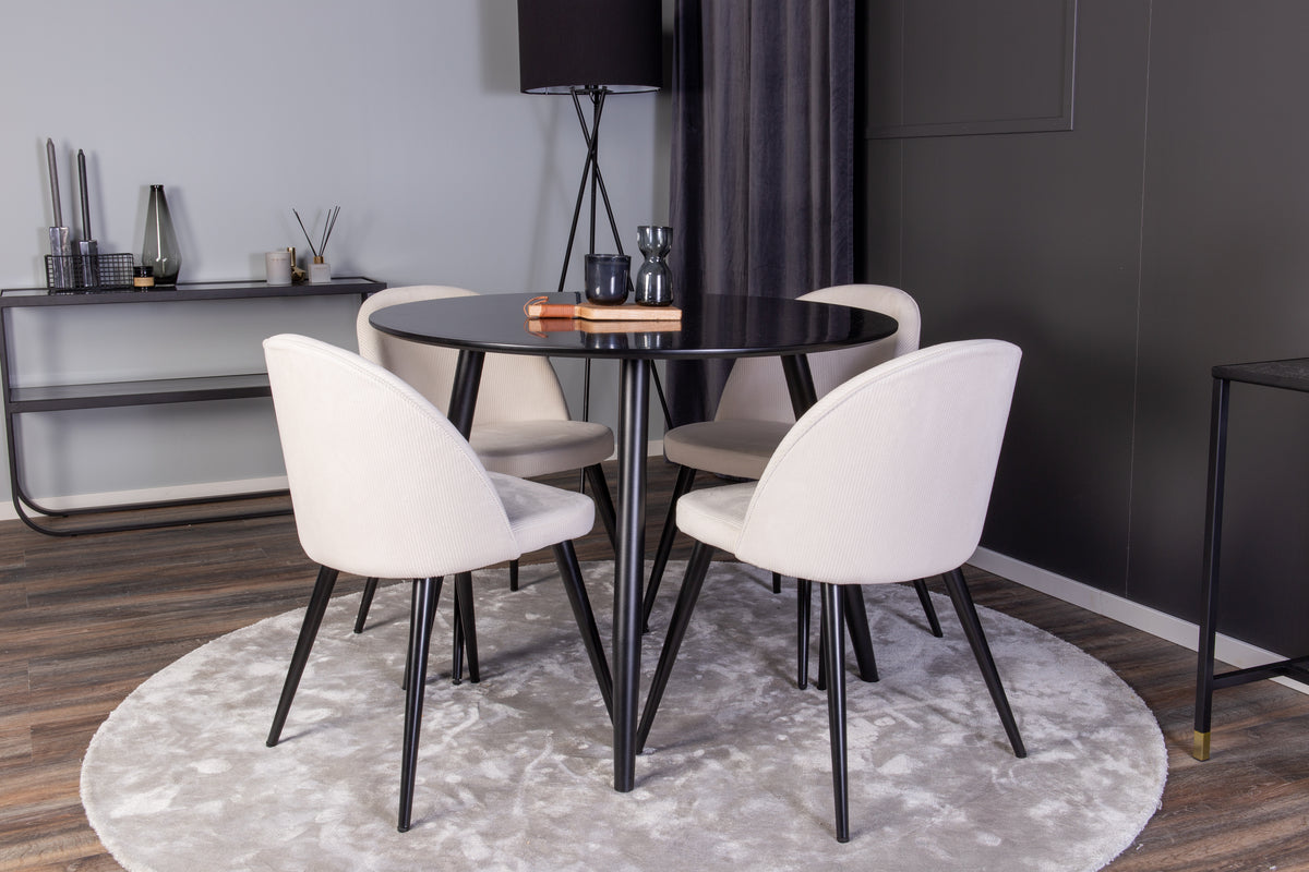 Venture Design Velvet & Plaza Matstolar 2-pack Grädde + Runda Matbord ⌀100 Svart