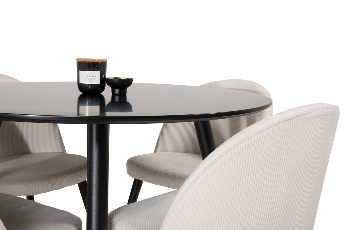 Venture Design Velvet & Plaza Matstolar 2-pack Grädde + Runda Matbord ⌀100 Svart