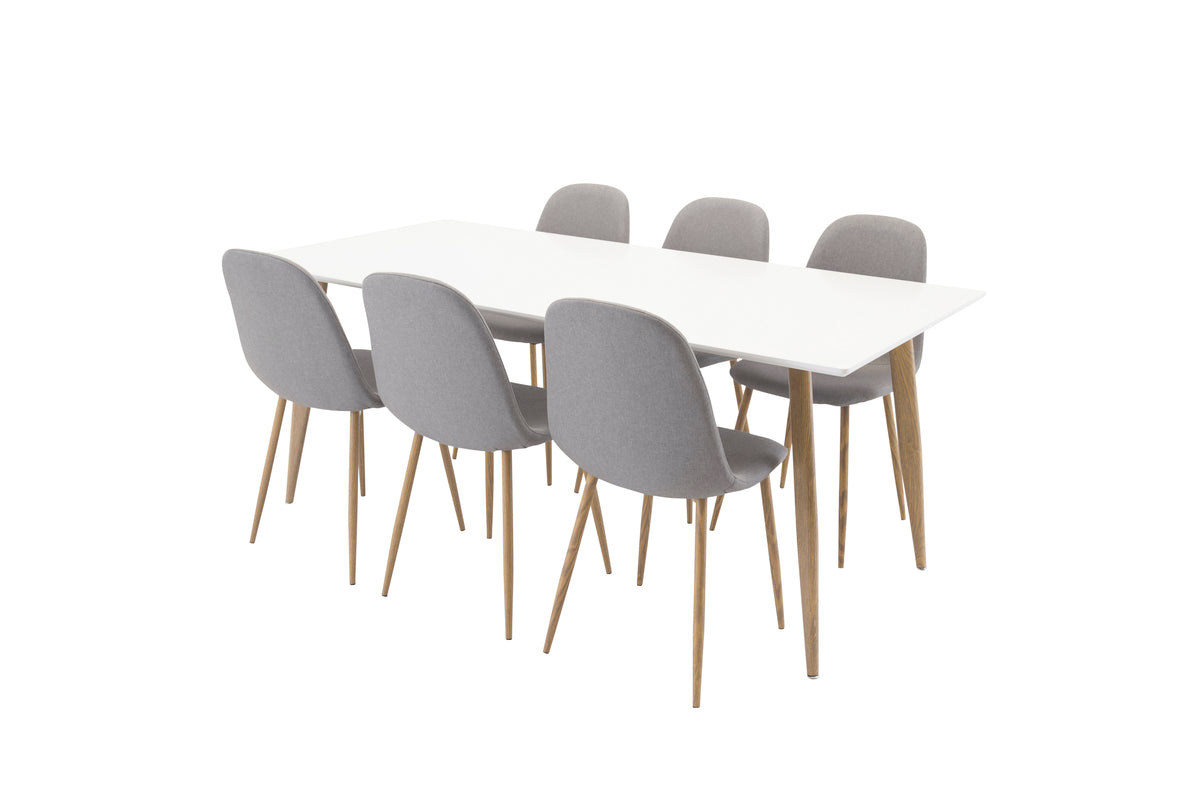Venture Design Polar Matstolar 2-pack Grå + Rektangulära Matbord 180 x 90 Vit