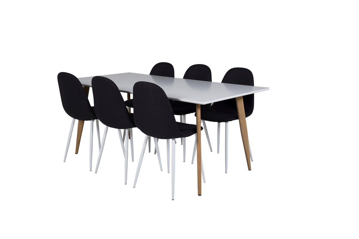 Venture Design Polar Matstolar 2-pack Svart + Rektangulära Matbord 180 x 90 Vit