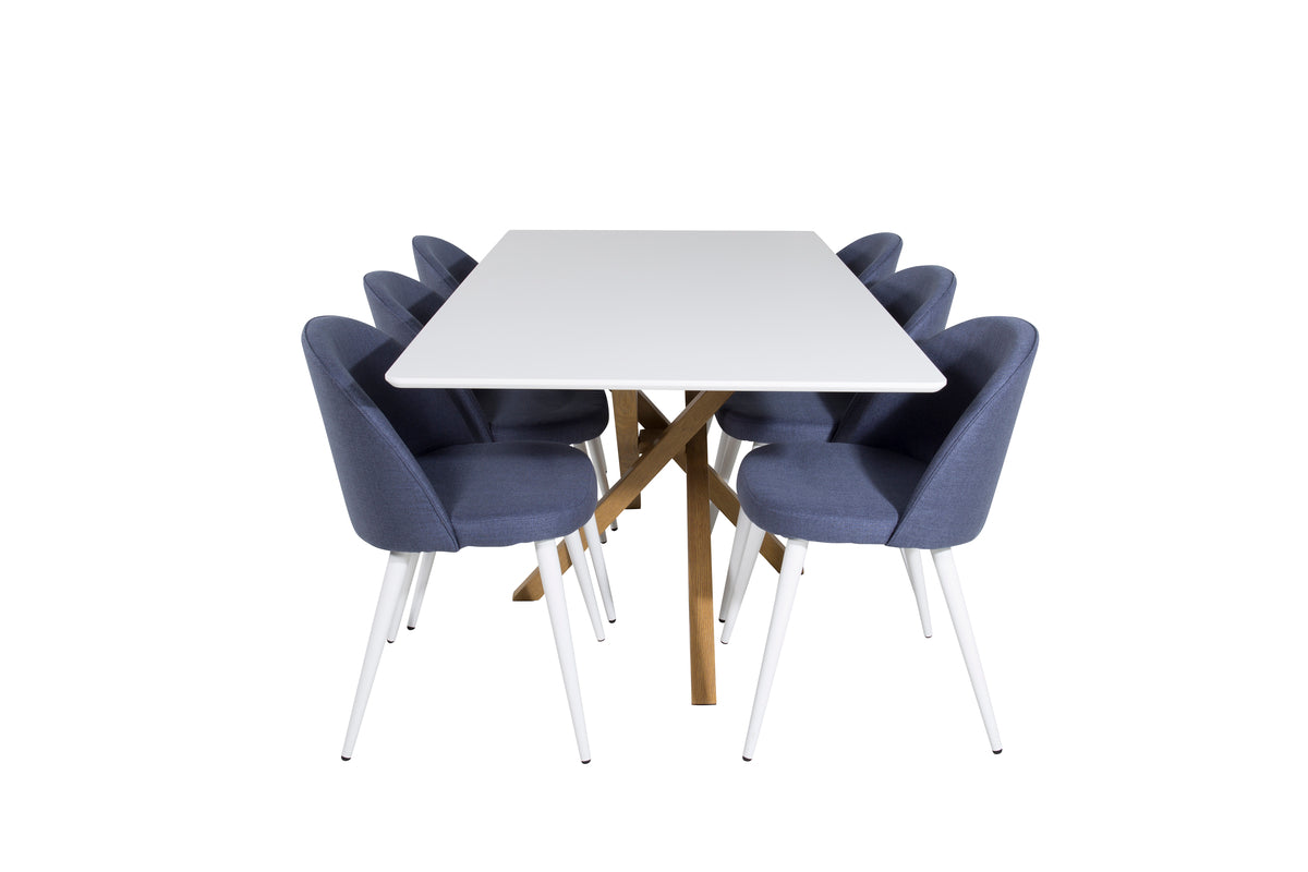 Venture Design Velvet & Piazza Matstolar 2-pack Blå + Rektangulära Matbord 180 x 90 Vit