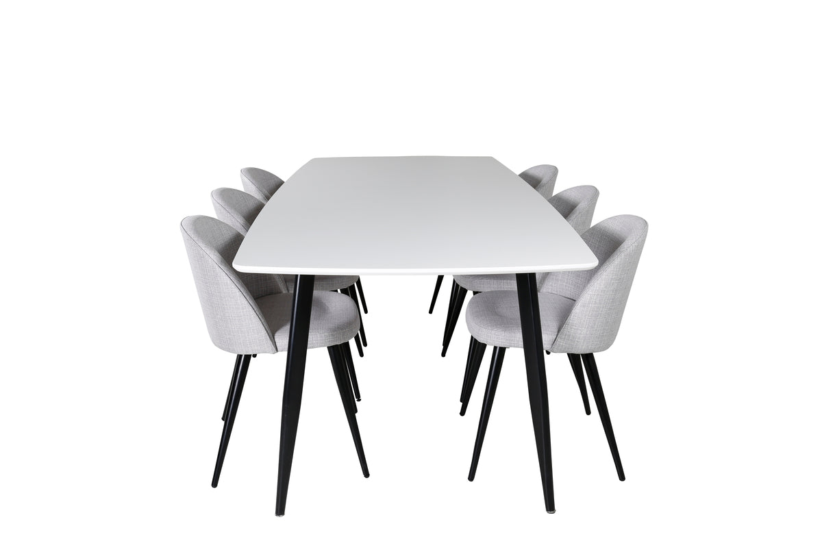 Venture Design Velvet & Polar Matstolar 2-pack Grå + Rektangulära Matbord 240 x 100 Vit