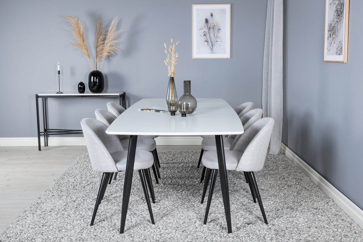 Venture Design Velvet & Polar Matstolar 2-pack Grå + Rektangulära Matbord 240 x 100 Vit
