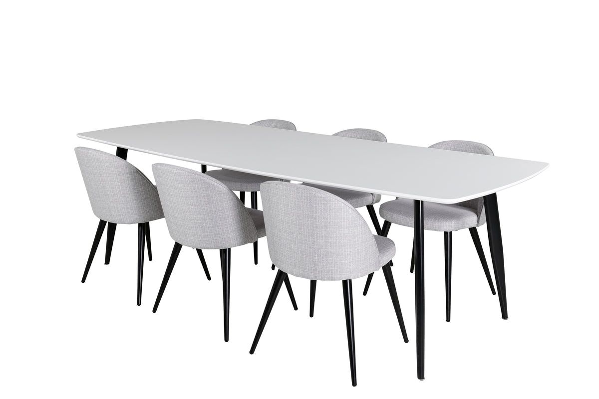 Venture Design Velvet & Polar Matstolar 2-pack Grå + Rektangulära Matbord 240 x 100 Vit