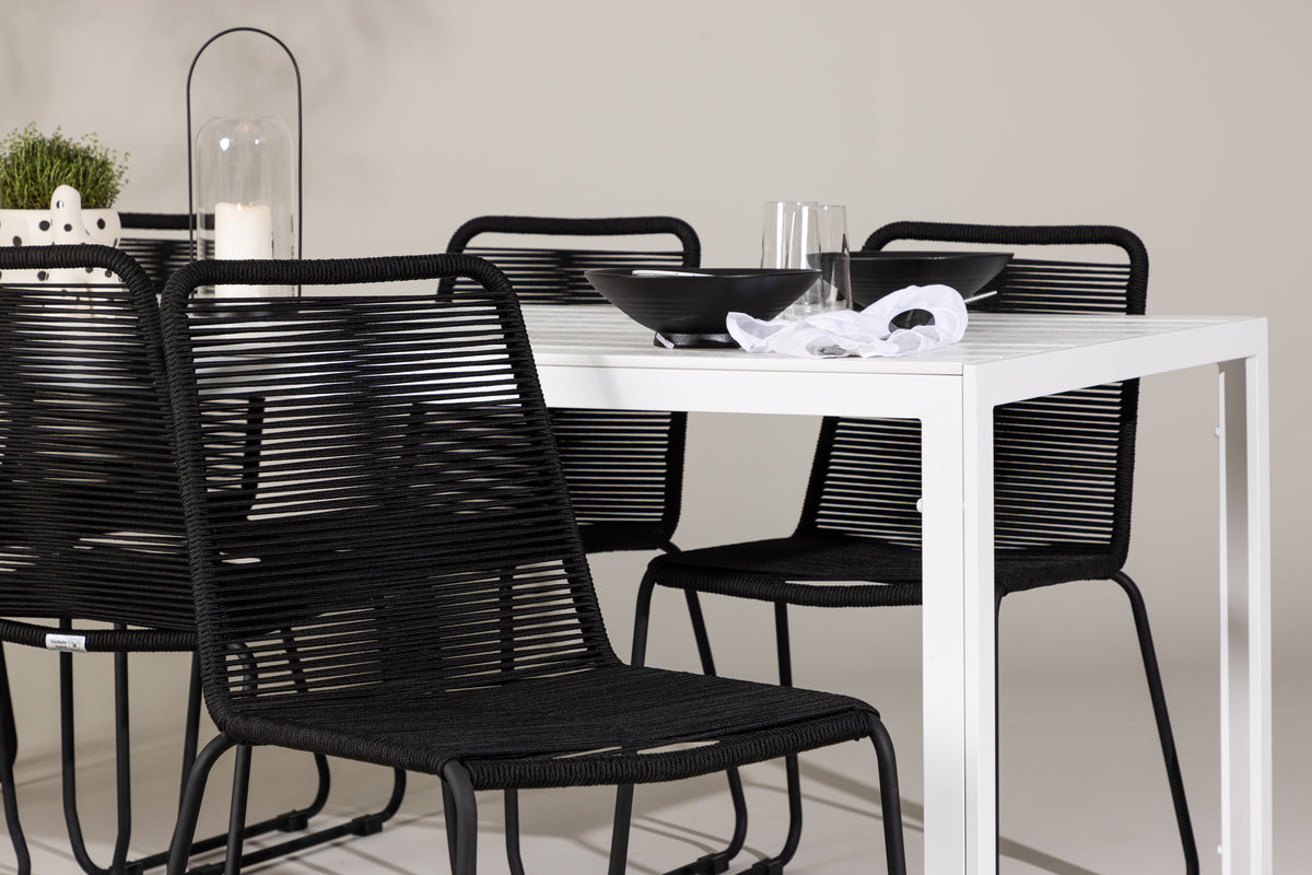 Venture Design Lindos & Break Matstolar 2-pack Svart + Rektangulära Matbord 205 x 90 Vit