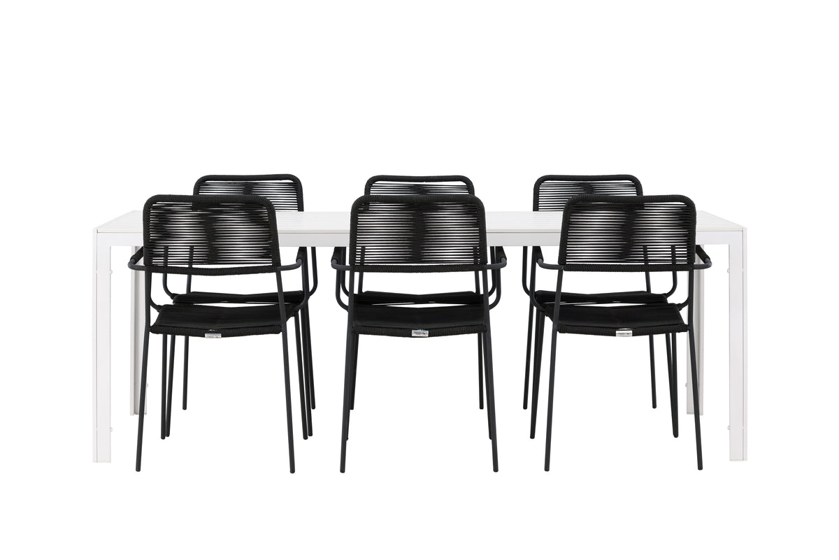 Venture Design Lindos & Break Matstolar 2-pack Svart + Rektangulära Matbord 205 x 90 Vit