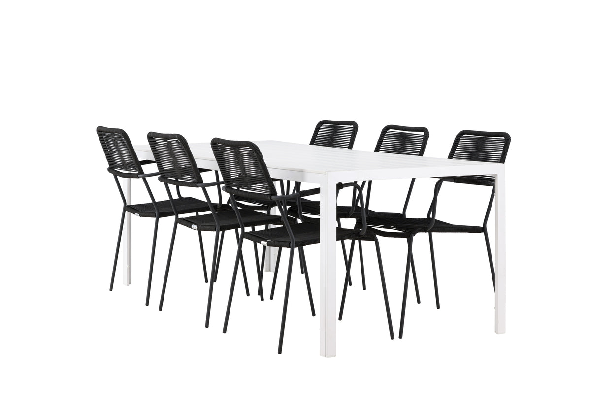 Venture Design Lindos & Break Matstolar 2-pack Svart + Rektangulära Matbord 205 x 90 Vit