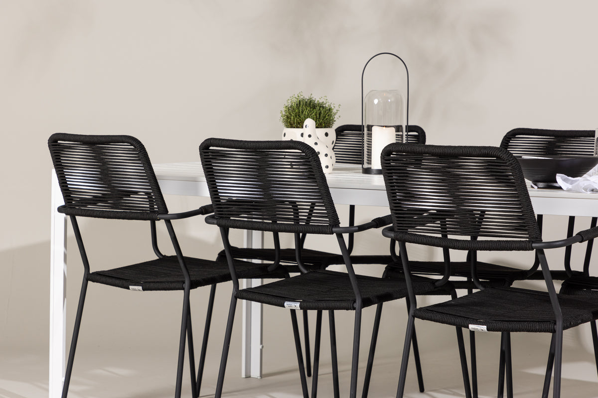 Venture Design Lindos & Break Matstolar 2-pack Svart + Rektangulära Matbord 205 x 90 Vit