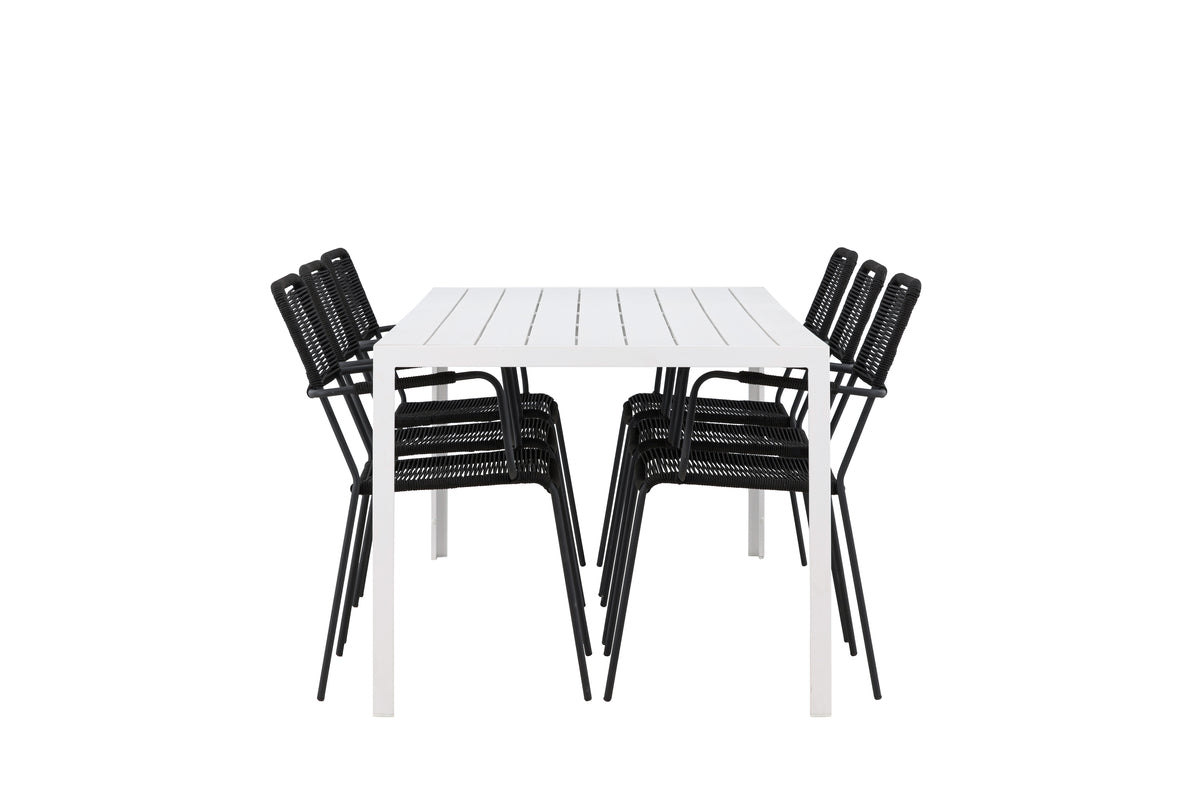 Venture Design Lindos & Break Matstolar 2-pack Svart + Rektangulära Matbord 205 x 90 Vit