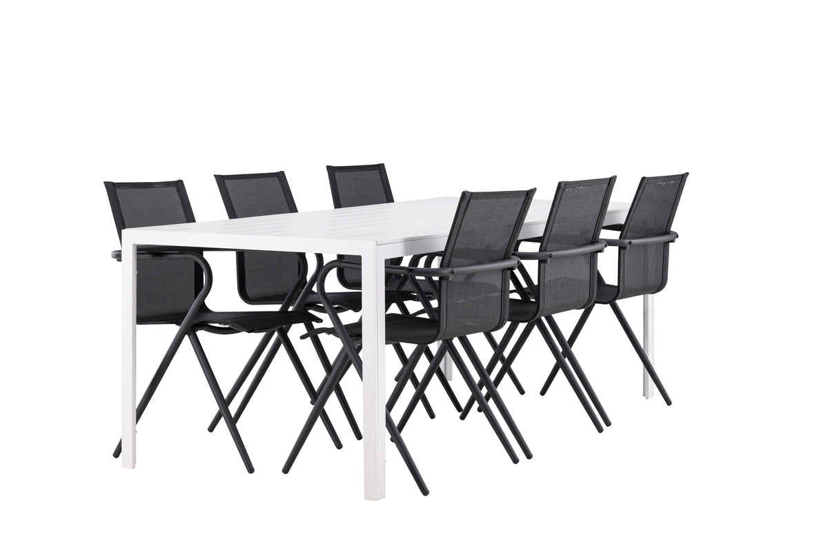 Venture Design Alina & Break Matstolar 6-pack Svart + Rektangulära Matbord 205 x 90 Vit