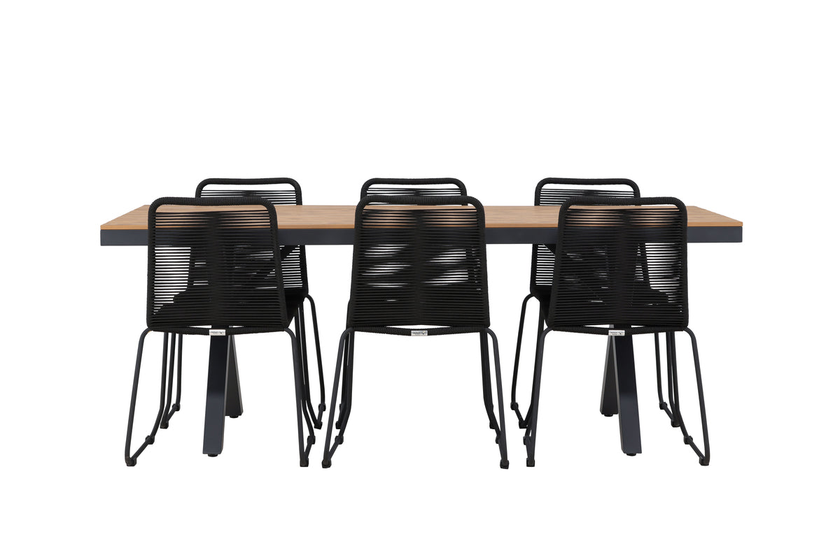 Venture Design Lindos & Garcia Matstolar 2-pack Svart + Rektangulära Matbord 200 x 100 Svart