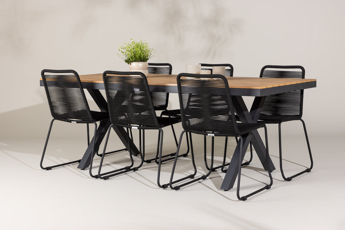 Venture Design Lindos & Garcia Matstolar 2-pack Svart + Rektangulära Matbord 200 x 100 Svart