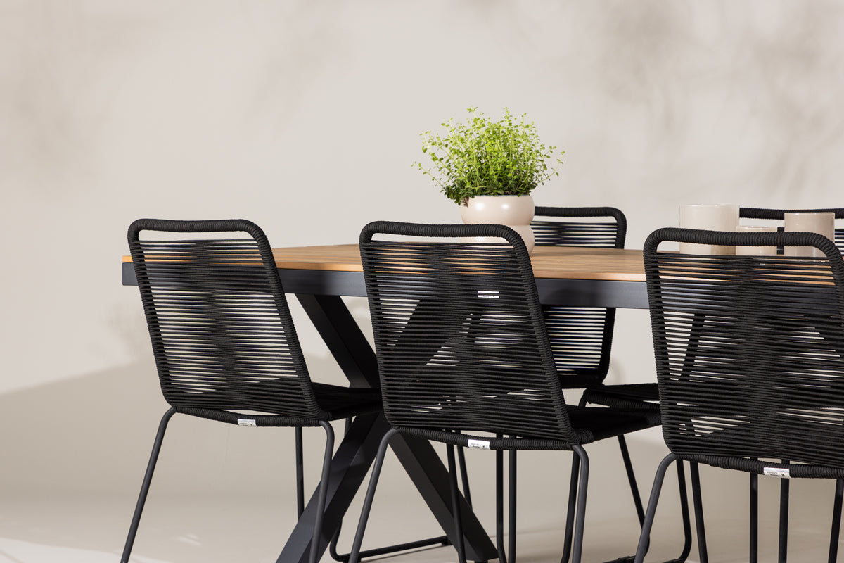 Venture Design Lindos & Garcia Matstolar 2-pack Svart + Rektangulära Matbord 200 x 100 Svart