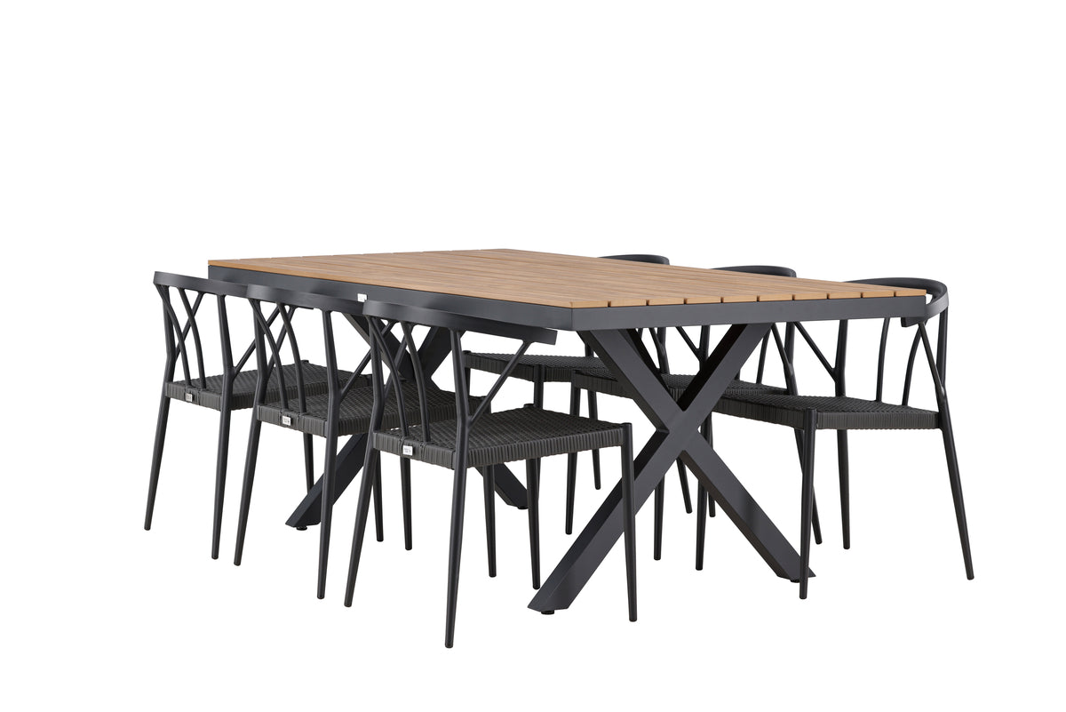 Venture Design Stina & Garcia Matstolar 6-pack Svart + Rektangulära Matbord 200 x 100 Svart