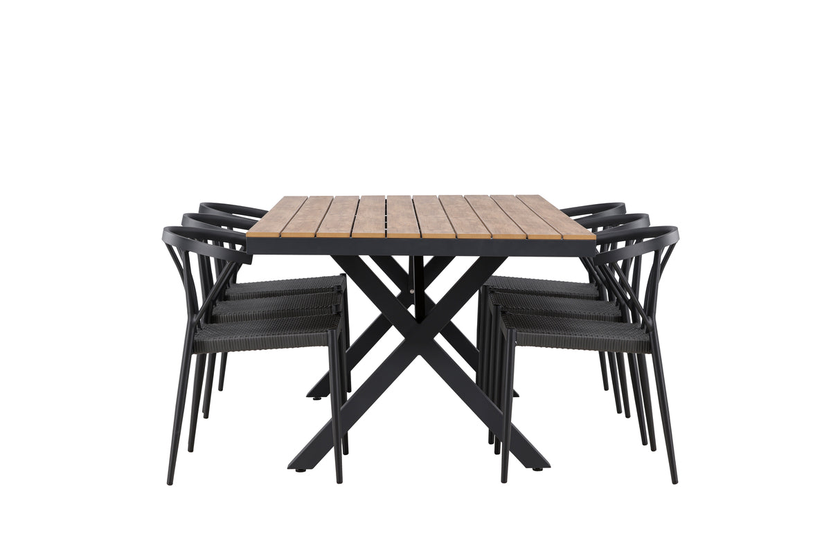 Venture Design Stina & Garcia Matstolar 6-pack Svart + Rektangulära Matbord 200 x 100 Svart