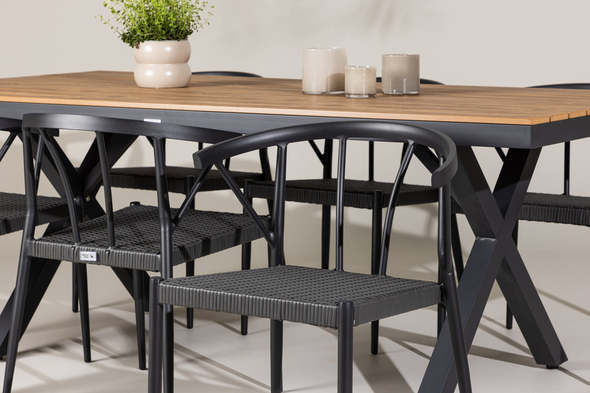 Venture Design Stina & Garcia Matstolar 6-pack Svart + Rektangulära Matbord 200 x 100 Svart