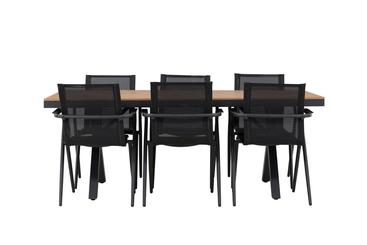 Venture Design Alina & Garcia Matstolar 6-pack Svart + Rektangulära Matbord 100 x 200 Svart
