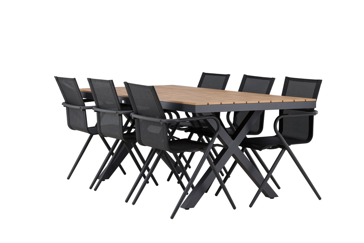 Venture Design Alina & Garcia Matstolar 6-pack Svart + Rektangulära Matbord 100 x 200 Svart