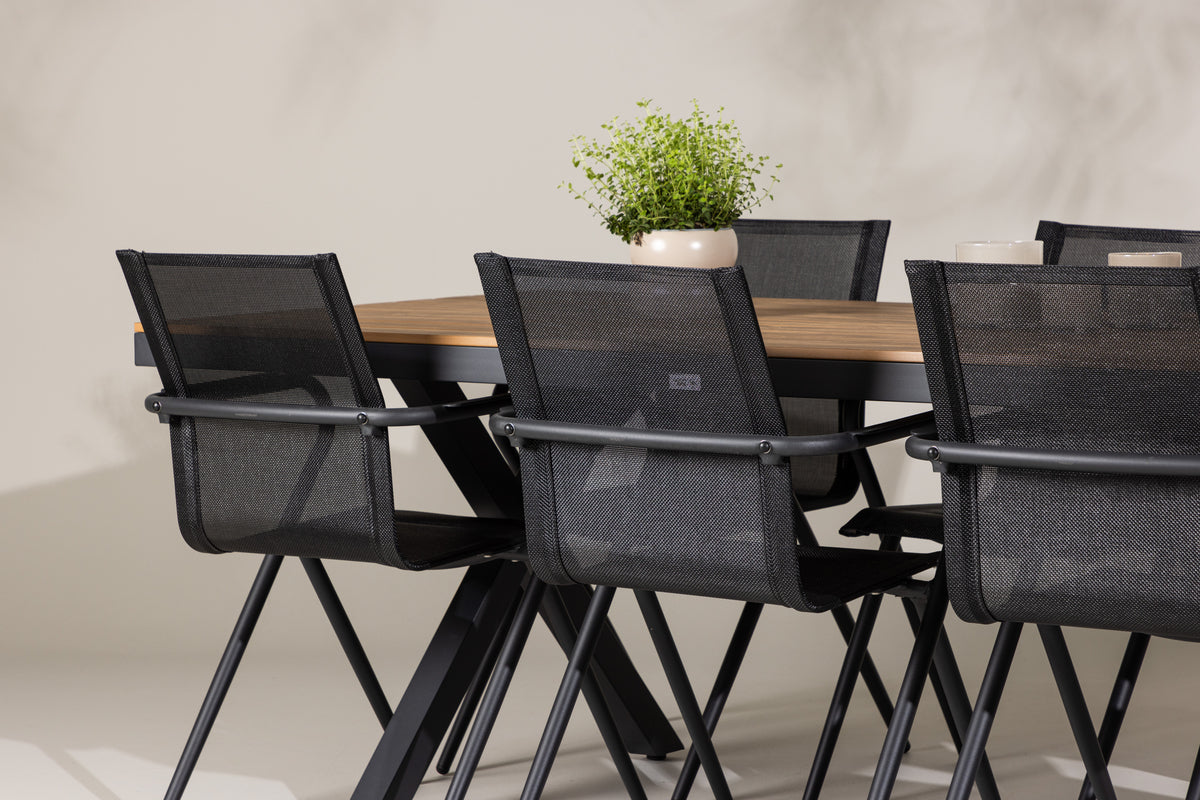 Venture Design Alina & Garcia Matstolar 6-pack Svart + Rektangulära Matbord 100 x 200 Svart