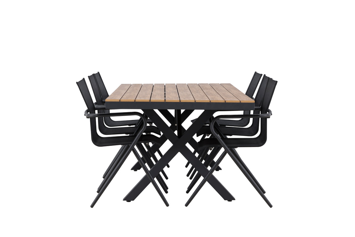 Venture Design Alina & Garcia Matstolar 6-pack Svart + Rektangulära Matbord 100 x 200 Svart