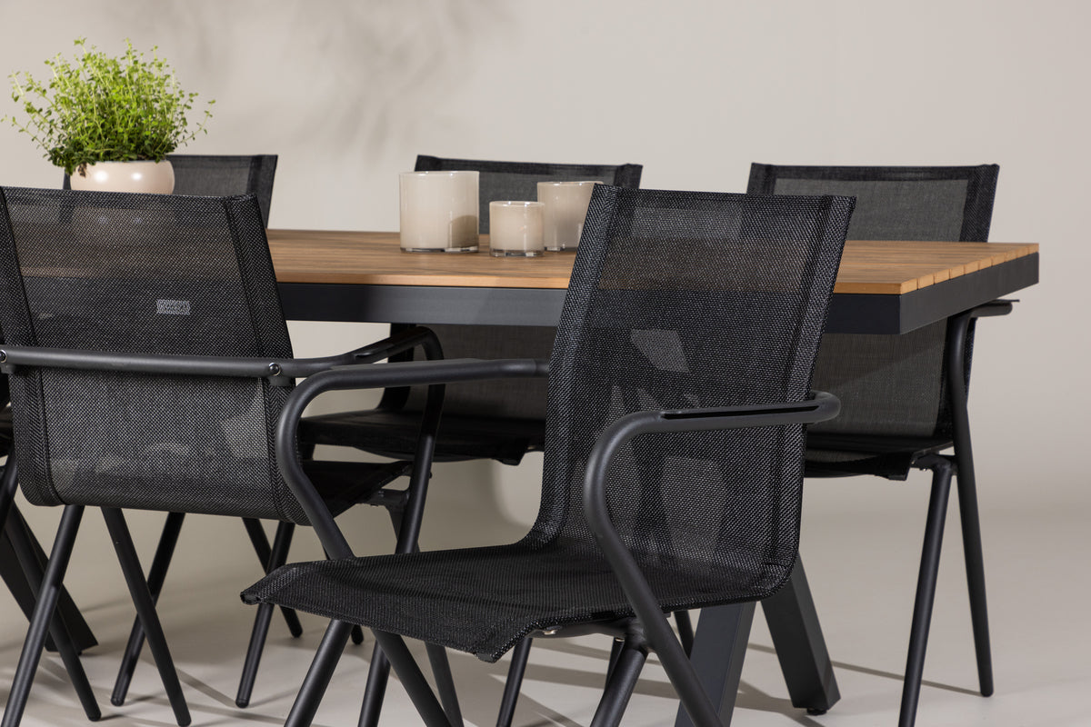 Venture Design Alina & Garcia Matstolar 6-pack Svart + Rektangulära Matbord 100 x 200 Svart