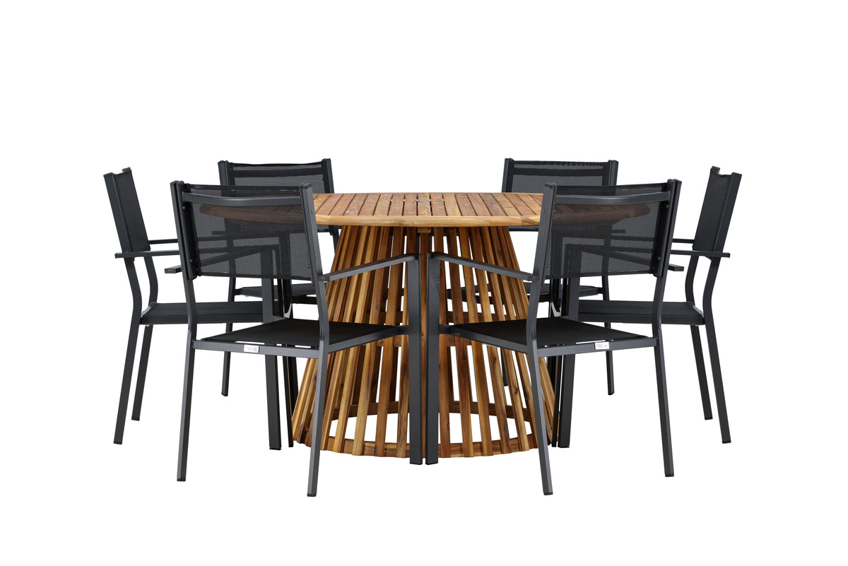 Venture Design Copacabana & Tucumán Matstolar 2-pack Svart + Runda Matbord ⌀150 Natur