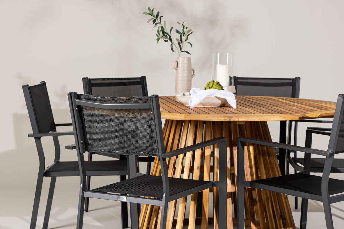 Venture Design Copacabana & Tucumán Matstolar 2-pack Svart + Runda Matbord ⌀150 Natur