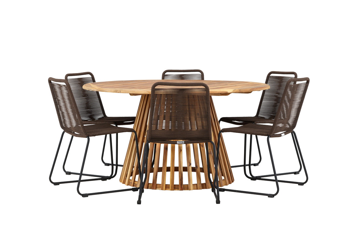 Venture Design Lindos & Tucumán Matstolar 2-pack Brun/Svart + Runda Matbord ⌀150 Natur