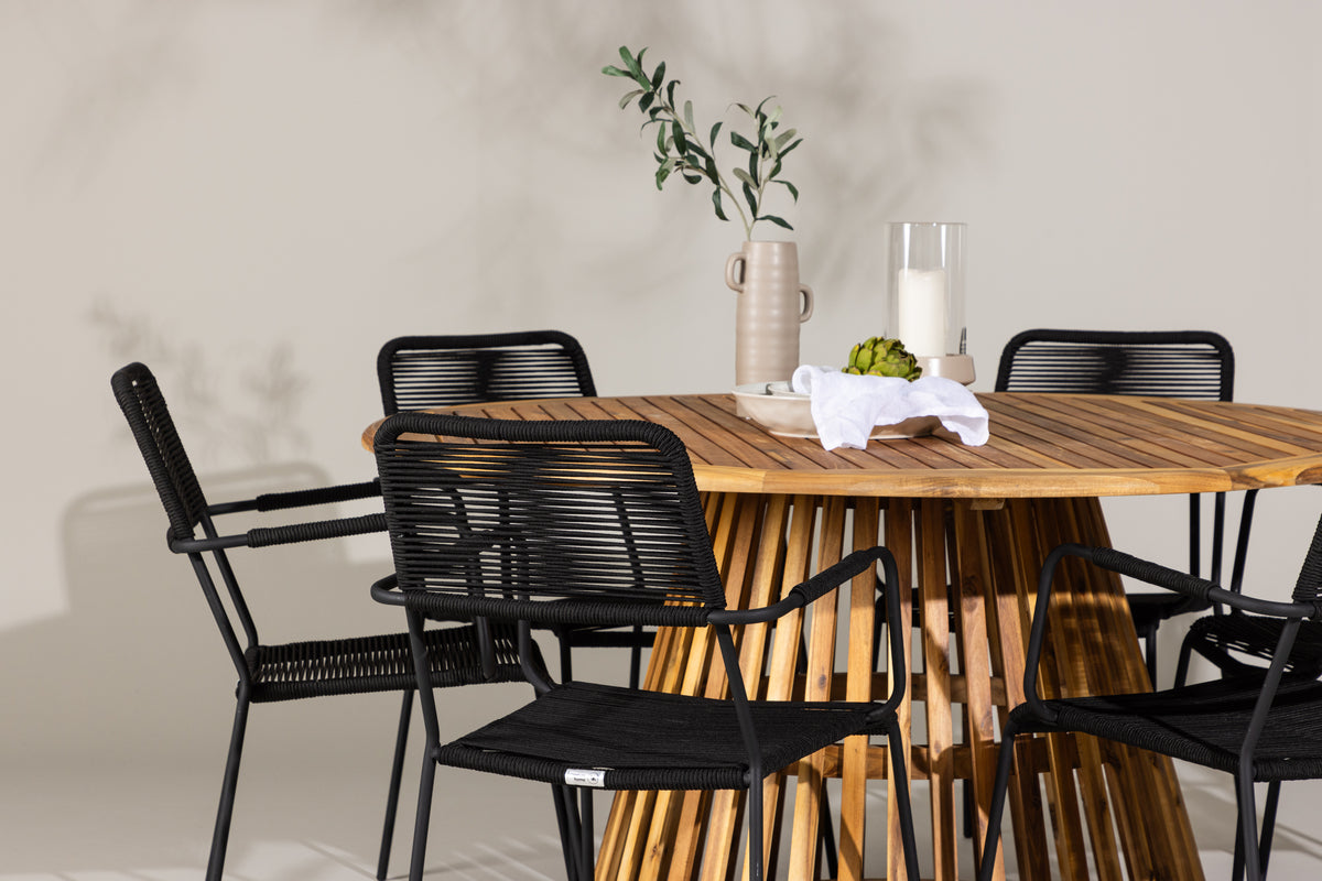 Venture Design Lindos & Tucumán Matstolar 2-pack Svart + Runda Matbord ⌀150 Natur