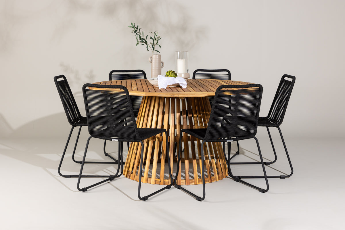 Venture Design Lindos & Tucumán Matstolar 2-pack Svart + Runda Matbord ⌀150 Natur