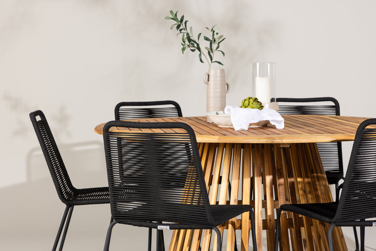 Venture Design Lindos & Tucumán Matstolar 2-pack Svart + Runda Matbord ⌀150 Natur
