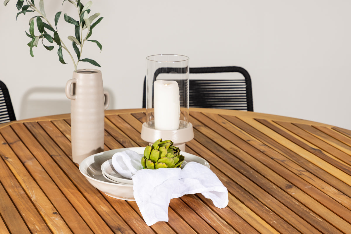 Venture Design Lindos & Tucumán Matstolar 2-pack Svart + Runda Matbord ⌀150 Natur