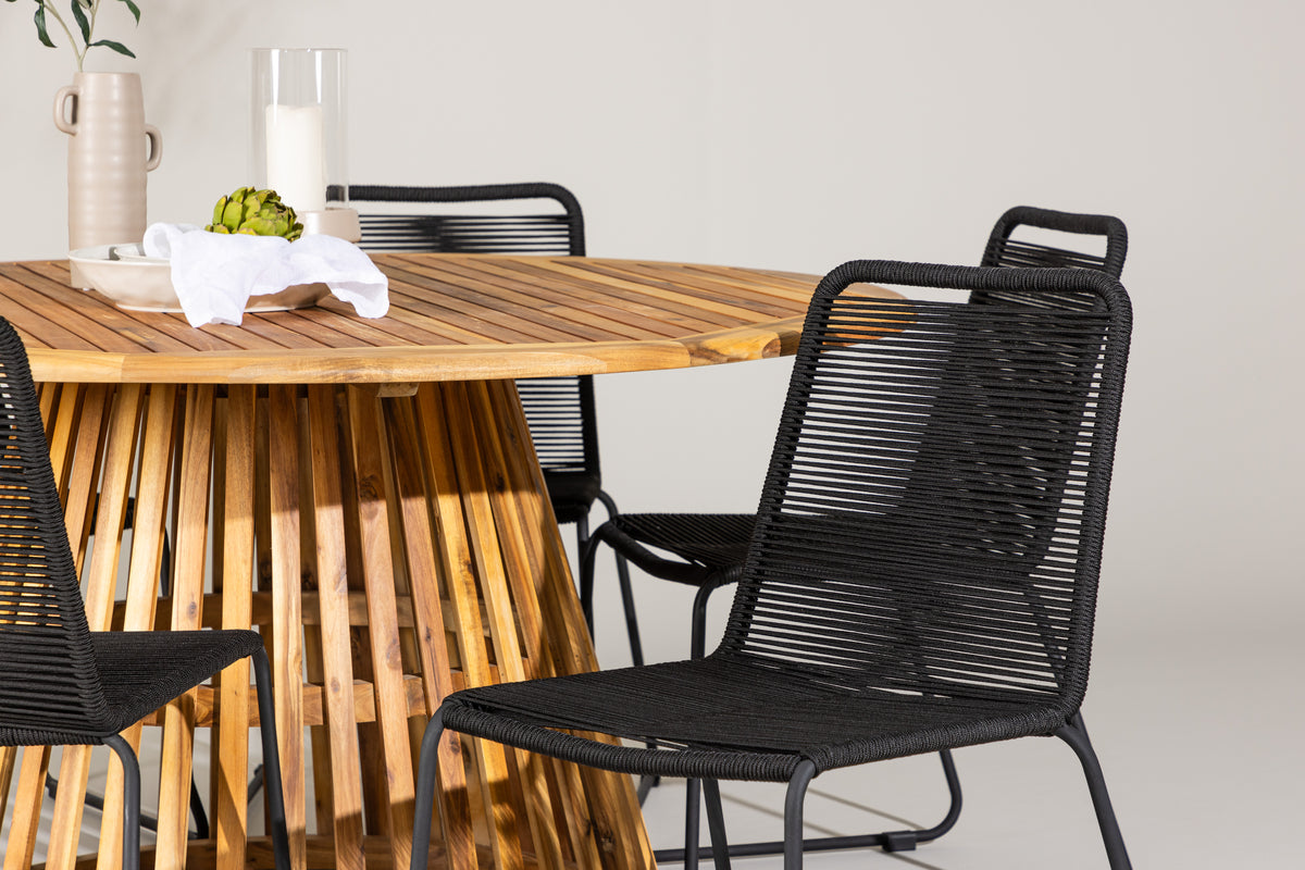 Venture Design Lindos & Tucumán Matstolar 2-pack Svart + Runda Matbord ⌀150 Natur
