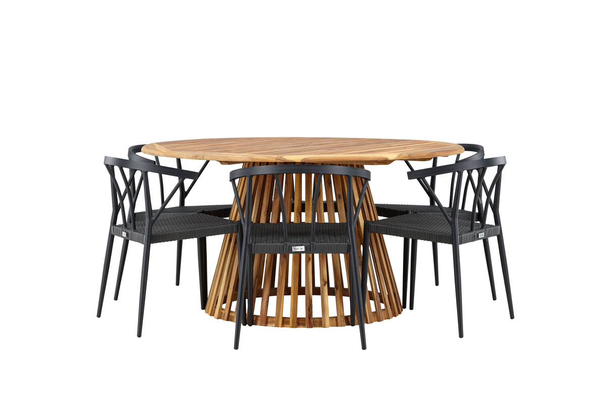 Venture Design Stina & Tucumán Matstolar 6-pack Svart + Runda Matbord ⌀150 Natur