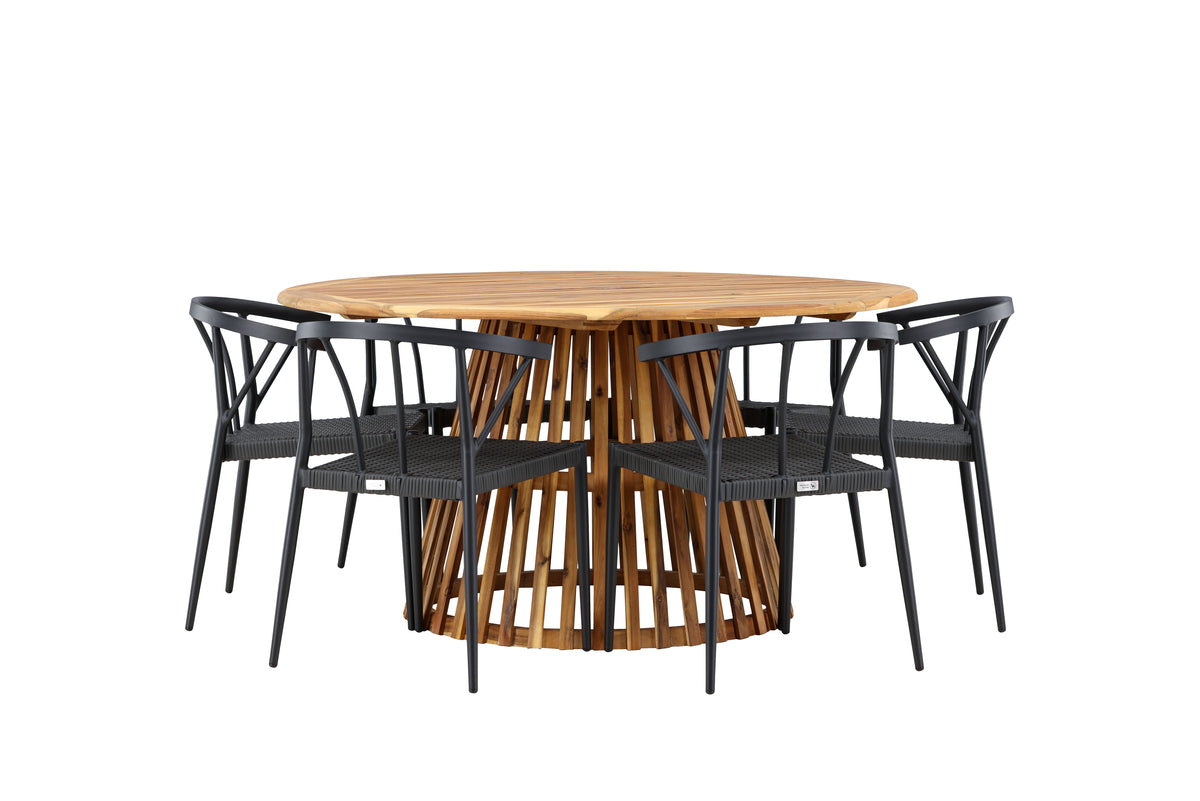 Venture Design Stina & Tucumán Matstolar 6-pack Svart + Runda Matbord ⌀150 Natur