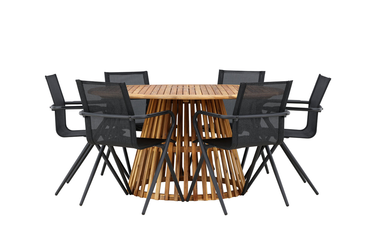 Venture Design Alina & Tucumán Matstolar 6-pack Svart + Runda Matbord ⌀150 Natur