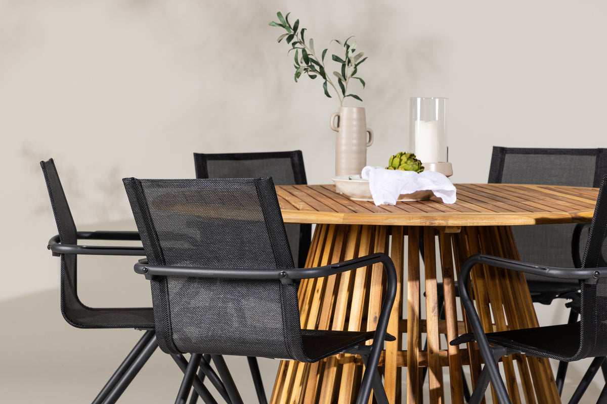 Venture Design Alina & Tucumán Matstolar 6-pack Svart + Runda Matbord ⌀150 Natur