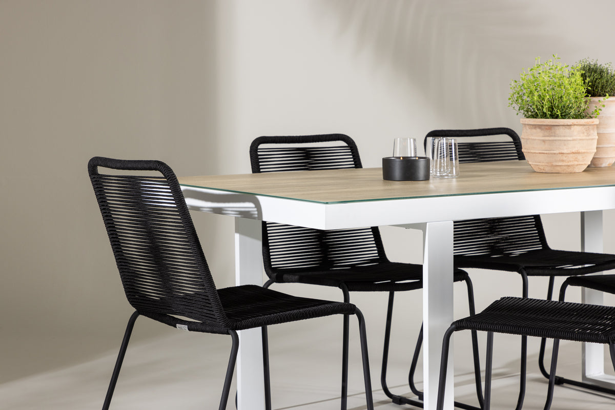 Venture Design Lindos & Merlo Matstolar 2-pack Svart + Rektangulära Matbord 200 x 90 Vit