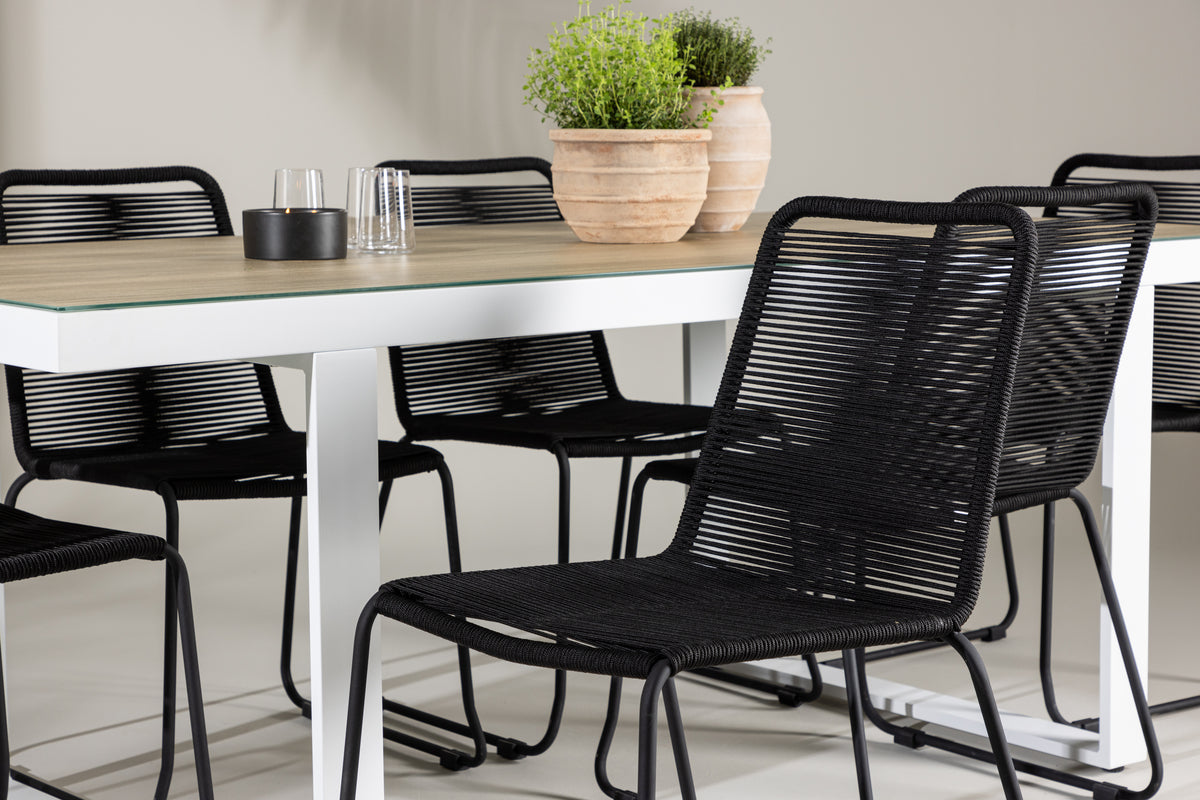Venture Design Lindos & Merlo Matstolar 2-pack Svart + Rektangulära Matbord 200 x 90 Vit