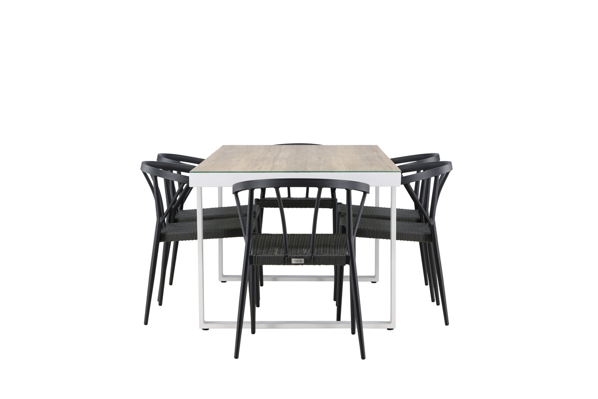 Venture Design Stina & Merlo Matstolar 6-pack Svart + Rektangulära Matbord 200 x 90 Vit
